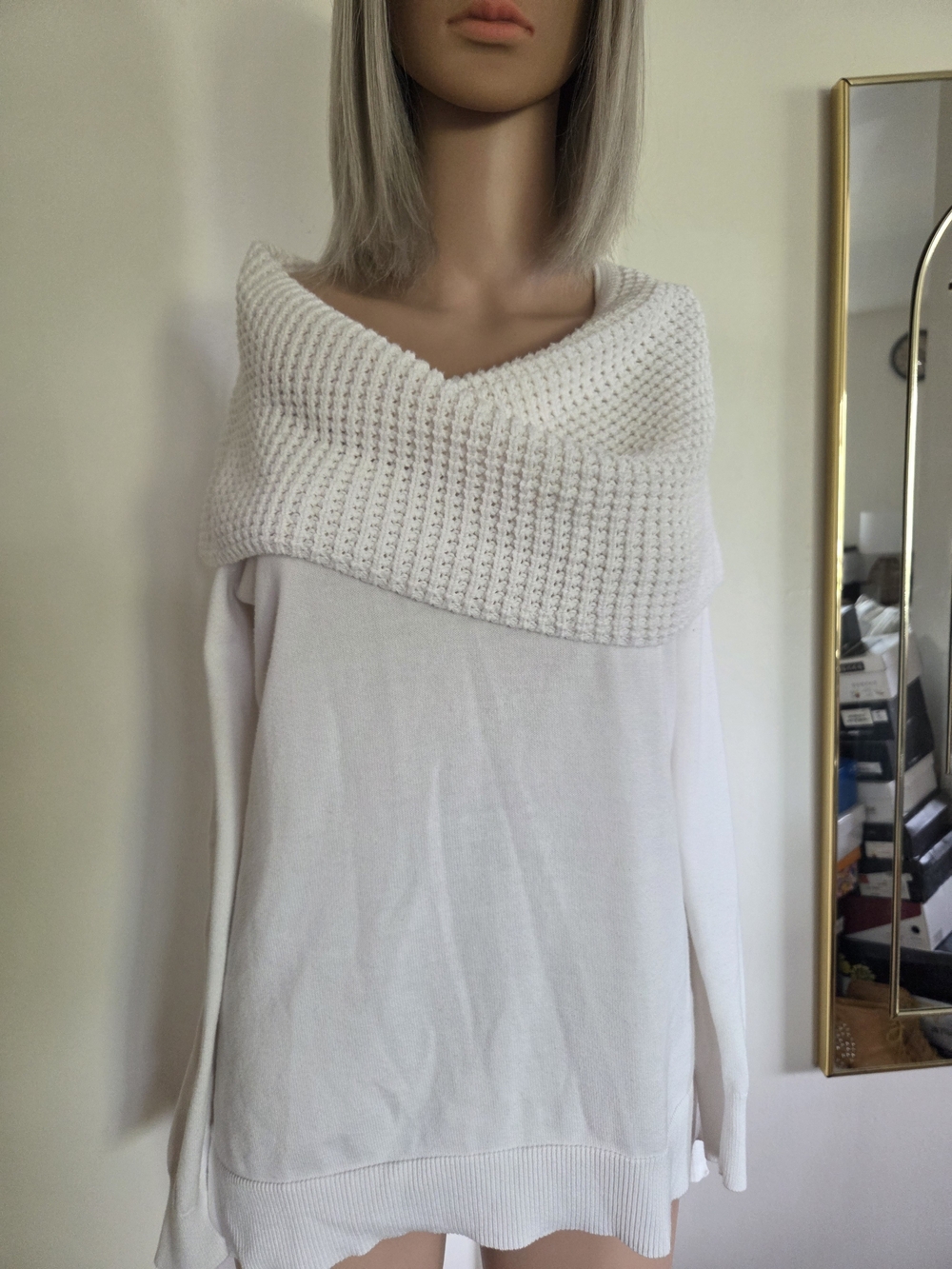 Michael Kors Womens White Off-the-Shoulder Cowl Neck Sweater Size Medium
